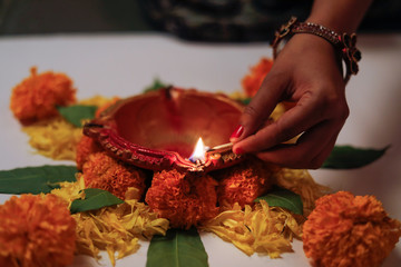 Poster - Indian Festival Diwali, lamp in hand