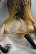 © strigana - Beauty concept - Professional hairdresser applying shampoo, washes color paint off and massaging hair of a customer. Woman having her hair washed in a hairdressing beauty salon