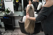 © strigana - Professional hairdresser drying woman's hair with hairdryer in beauty salon