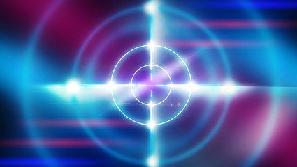 Poster - Futuristic abstract background with neon target, laser beams and a searchlight.