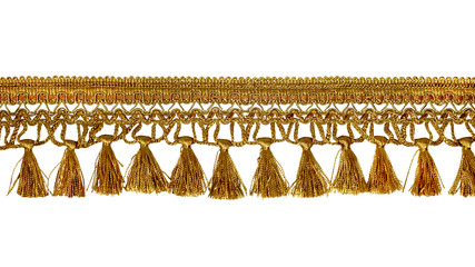 Wall Mural - Fringe. Yellow braid with tassels. Isolated on white background