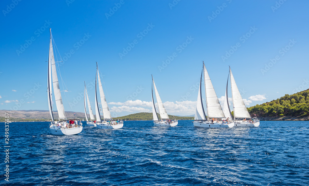 Sailing yachts regatta competition - obrazy, fototapety, plakaty 