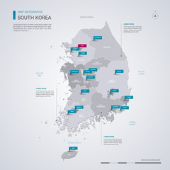 Wall Mural - south korea vector map with infographic elements, pointer marks.