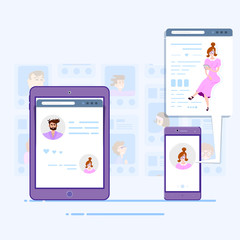 Wall Mural - Social networks concept tablet and smartphone communication of people