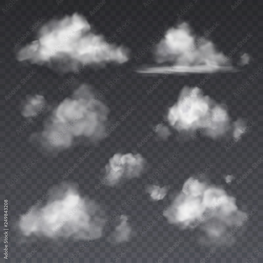 Realistic cloud. White clouds fluffy sky fog frame isolated on ...
