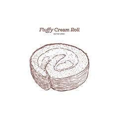 Wall Mural - fluffy cream roll, hand draw sketch vector.