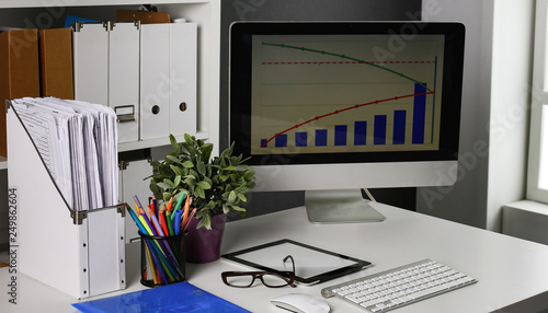 Workspace Desktop Documents On The Office Table This Stock Workspace Desktop Documents On The