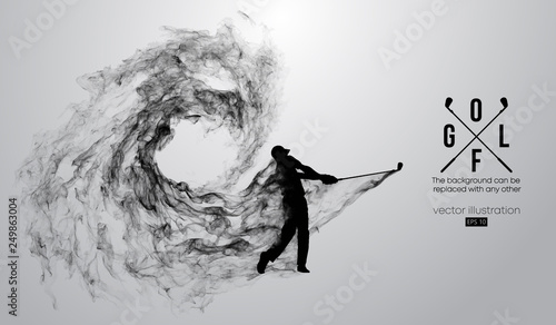 Fotografía Abstract silhouette of a golf player, golfer on the white background from particles, dust, smoke, steam