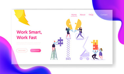 Wall Mural - creative teamwork idea business innovation concept landing page. young people character collecting p