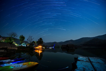 Fototapete - Star Trail in the mountains