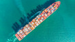 © jamesboy - Logistics and transportation of Container Cargo ship and Cargo import/export and business logistics,Aerial view from drone
