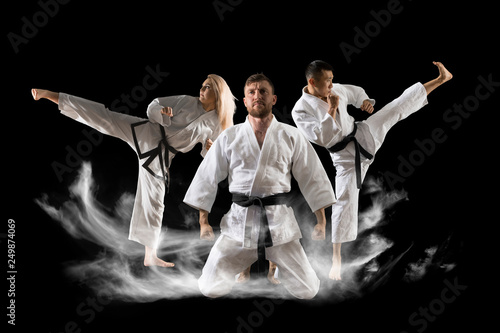 Dekoracja na wymiar  trzech-mistrzow-sztuk-walki-karate-praktyka-taekwondo