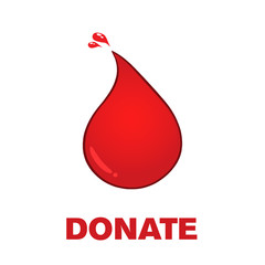 Wall Mural - Red Blood Drop Symbol And Text Donate. Vector Illustration Isolated On Transparent Background