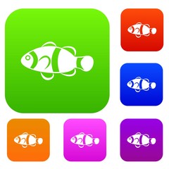 Wall Mural - Cute clown fish set icon in different colors isolated vector illustration. Premium collection