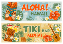 Horizontal Banners Set In Hawaiian Style