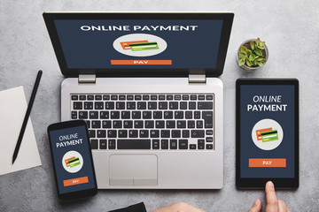 Wall Mural - online payment concept on laptop, tablet and smartphone screen