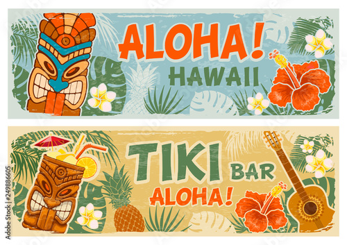 Plakaty do baru  poziome-banery-ustawione-w-stylu-hawajskim