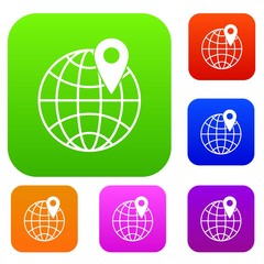 Wall Mural - Globe with pin set icon in different colors isolated vector illustration. Premium collection