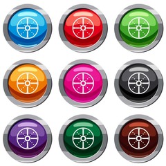 Wall Mural - Round shield set icon isolated on white. 9 icon collection vector illustration