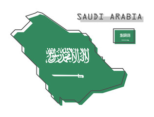 Wall Mural - Saudi arabia map and flag . Modern simple line cartoon design . Vector .