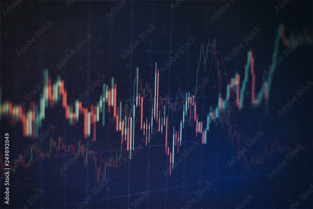 data on a monitor which including of Market Analyze. Bar graphs ...