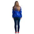 © Kabardins photo - Woman in jeans and jacket standing on white background. Isolation, back view