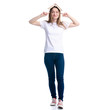 © Kabardins photo - Woman in jeans book on head on white background isolation