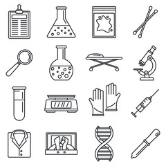 Poster - Dna investigation laboratory icons set. Outline set of dna investigation laboratory vector icons for web design isolated on white background