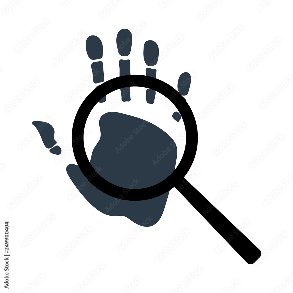 Handprint with magnifying glass icon. Personal identification. Search ...