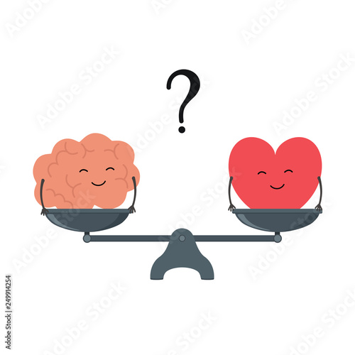 Illustration Of The Concept Of Balance Between Logic And Emotion Cartoon Brain And Heart With Cute Faces On A Scale Heart Or Mind Vector Illustration Of Scales Buy This Stock Vector