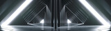 Fototapeta Do przedpokoju - Modern Alien Ship Reflective Dark Futuristic Triangle Sci-Fi Empty Corridor Room With Lights And Reflection. 3D Rendering