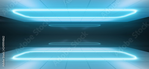 Sci Fi Modern Futuristic White And Black Blue Room With
