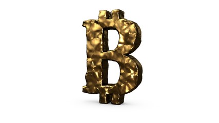 Wall Mural - 3D illustration of bitcoin symbol, cryptocurrency, shabby, worn-out look. The idea of the collapse of cryptocurrencies,its inflation and the fall in price. 3D rendering isolated on white background