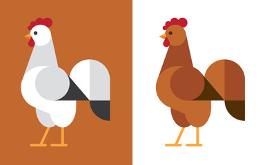 Wall Mural - White and brown rooster flat icon.