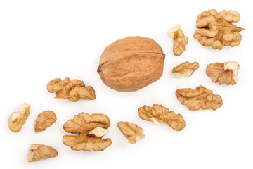 Wall Mural - peelled Walnuts isolated on white background with copy space for your text. Top view. Flat lay