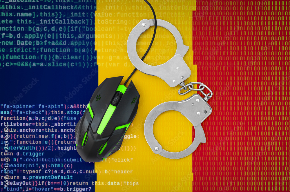 Chad flag and handcuffed computer mouse. Combating computer crime ...
