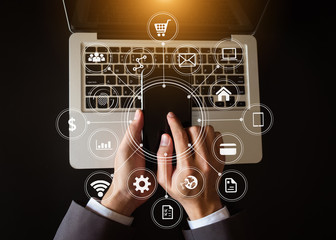 coding software developer work with augmented reality dashboard computer icons with responsive cyber
