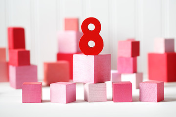 Wall Mural - Red and pink wooden blocks with number 8 --- Womens Day March 8