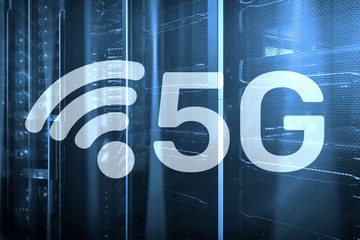 Wall Mural - 5g network, 5g internet connection concept in digital background. smart communication network concep