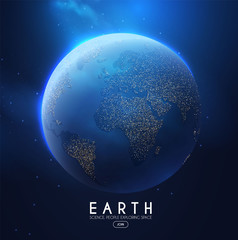 Wall Mural - eath planet in space with lights. realistic universe. cosmos background.
