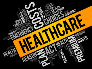 Wall Mural - Healthcare word cloud collage, health concept background