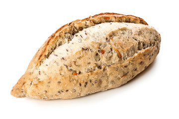 Loaf of fresh bread on white background