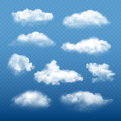Wall Mural - cloudy sky realistic. beautiful white clouds condensation collection vector weather elements. illust