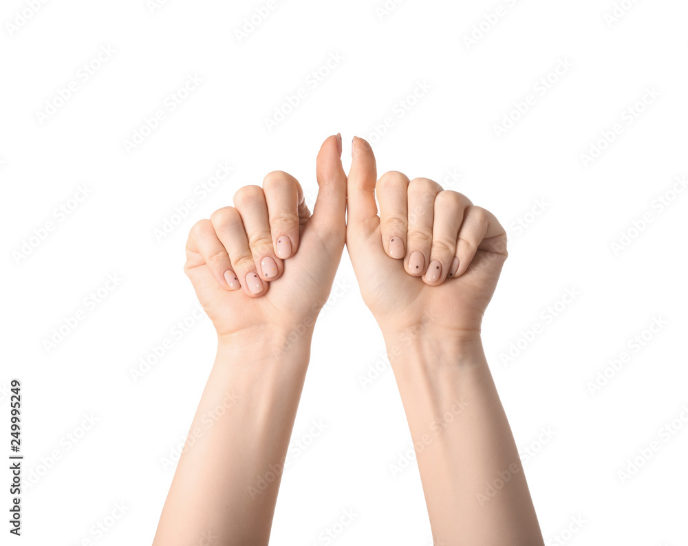 Female hands with manicure on white background