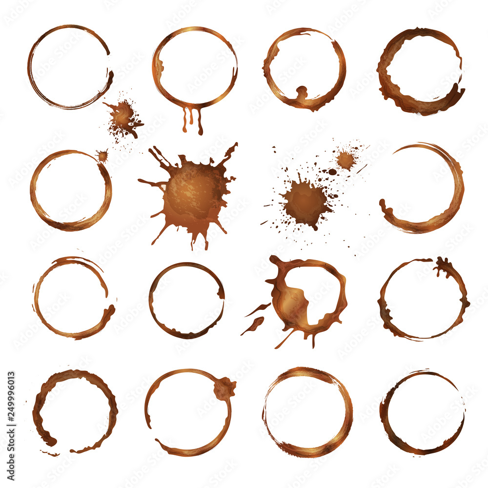 Coffee circles. Dirty rings splashes and drops from tea or coffee cup  vector template. Mug coffee stain, dirty and splatter circle from overflow  illustration Stock Vector | Adobe Stock, image size:1000x1000