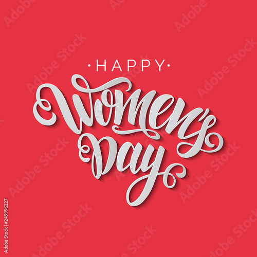 Happy Women S Day Vector Script Lettering On Red Background Hand