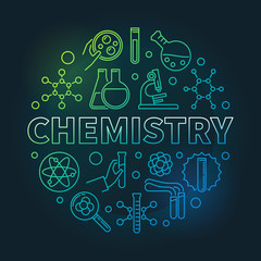 Wall Mural - Chemistry vector colored concept round illustration in thin line style on dark background