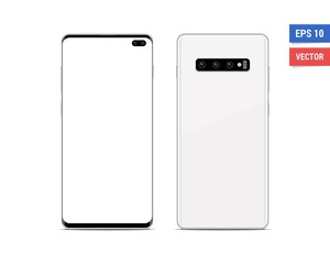 Wall Mural - Realistic vector flat mock-up Samsung Galaxy S10 Plus with blank screen isolated on white background. Scale image any resolution