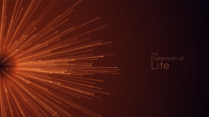 expansion of life. vector sphere explosion background. small particles strive out of center. blurred