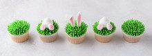 Set Of Easter Cupcakes For Kids. Funny Bunny Butt And Ears.